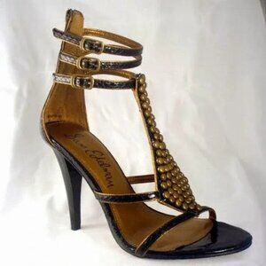 NIB Vtge 00's Sam Edelman Nilla Stiletto Gladiator Sandals Black Snakeskin 8.5